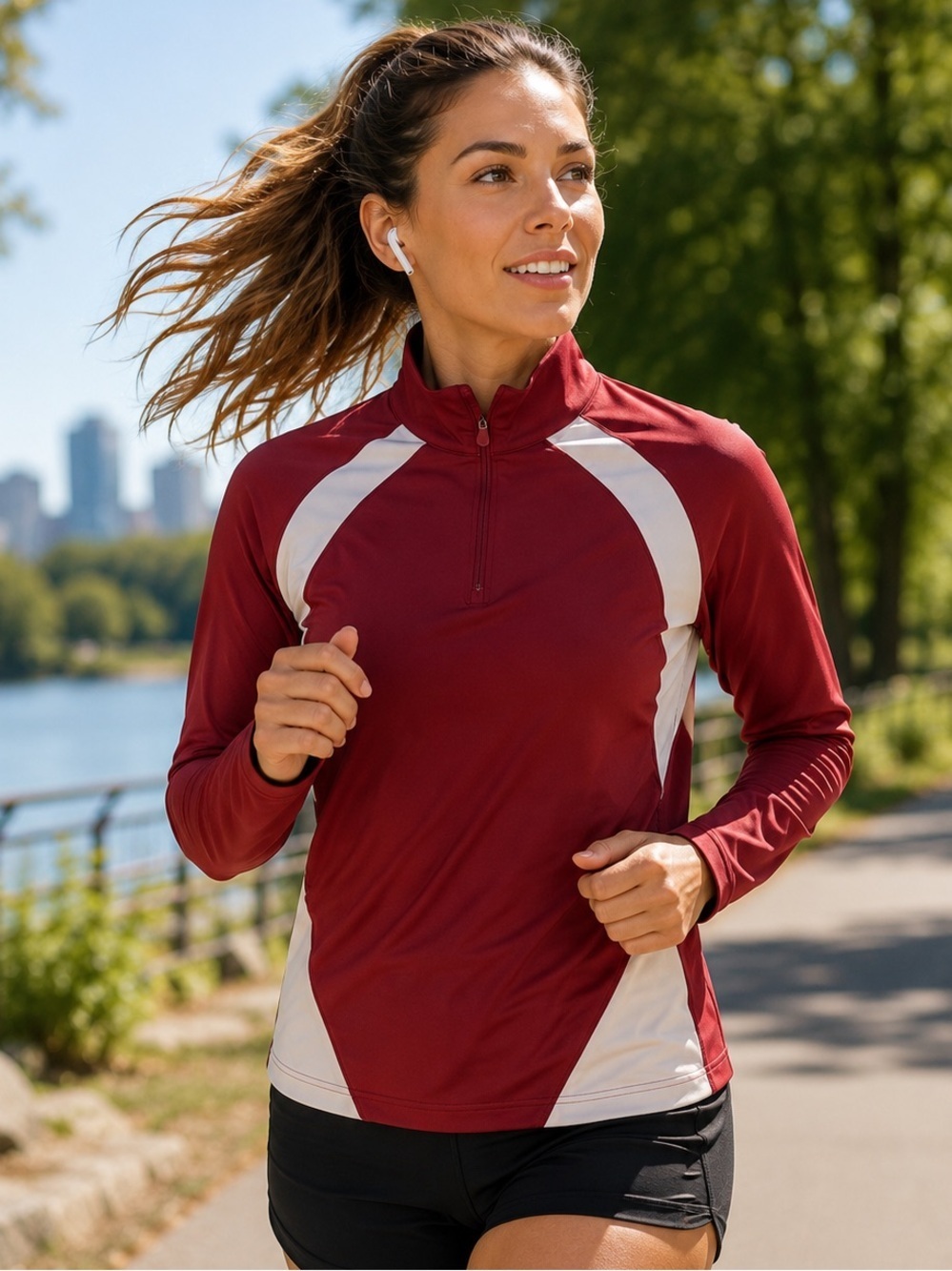 Adidas ClimaWarm Red White Quarter Zip Pullover Athletic Top Large